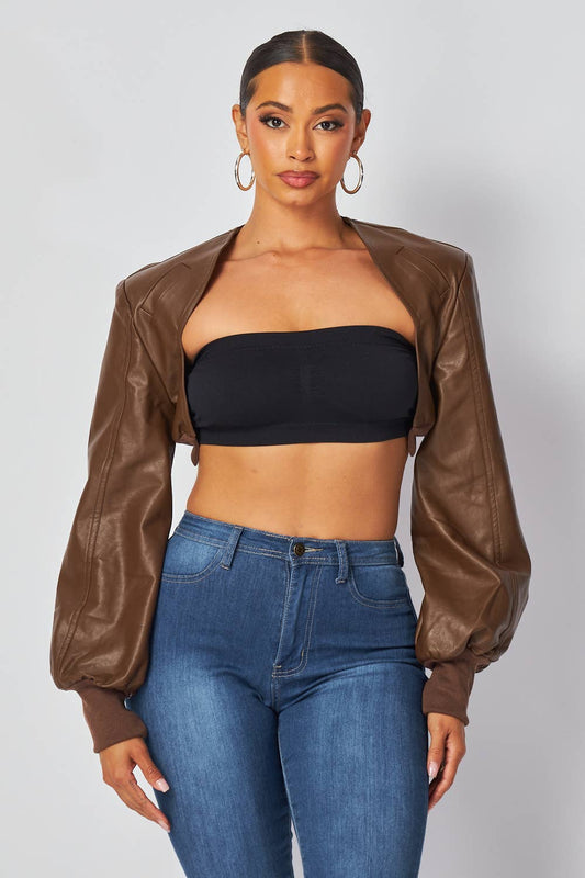 LEATHER CROPPED BOLERO JACKET
