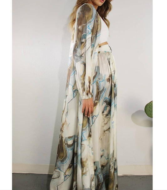 PRINTED CARDIGAN PANTS SET