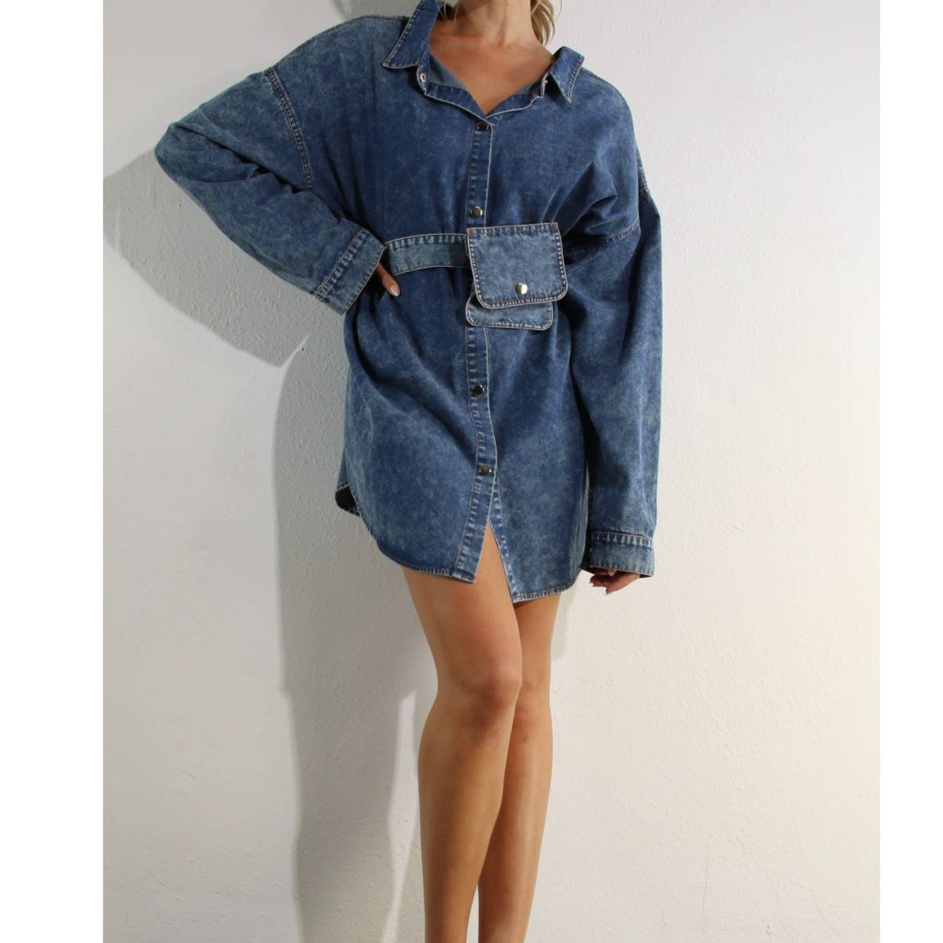 DENIM SHIRT DRESS WITH POCKET BELT