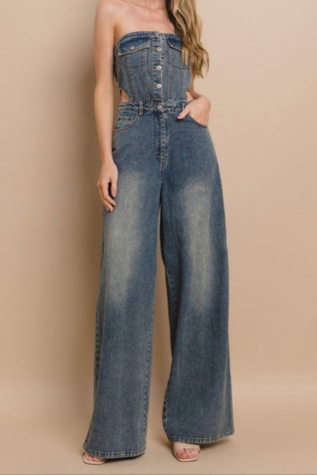 DENIM CUT OUT JUMPSUIT