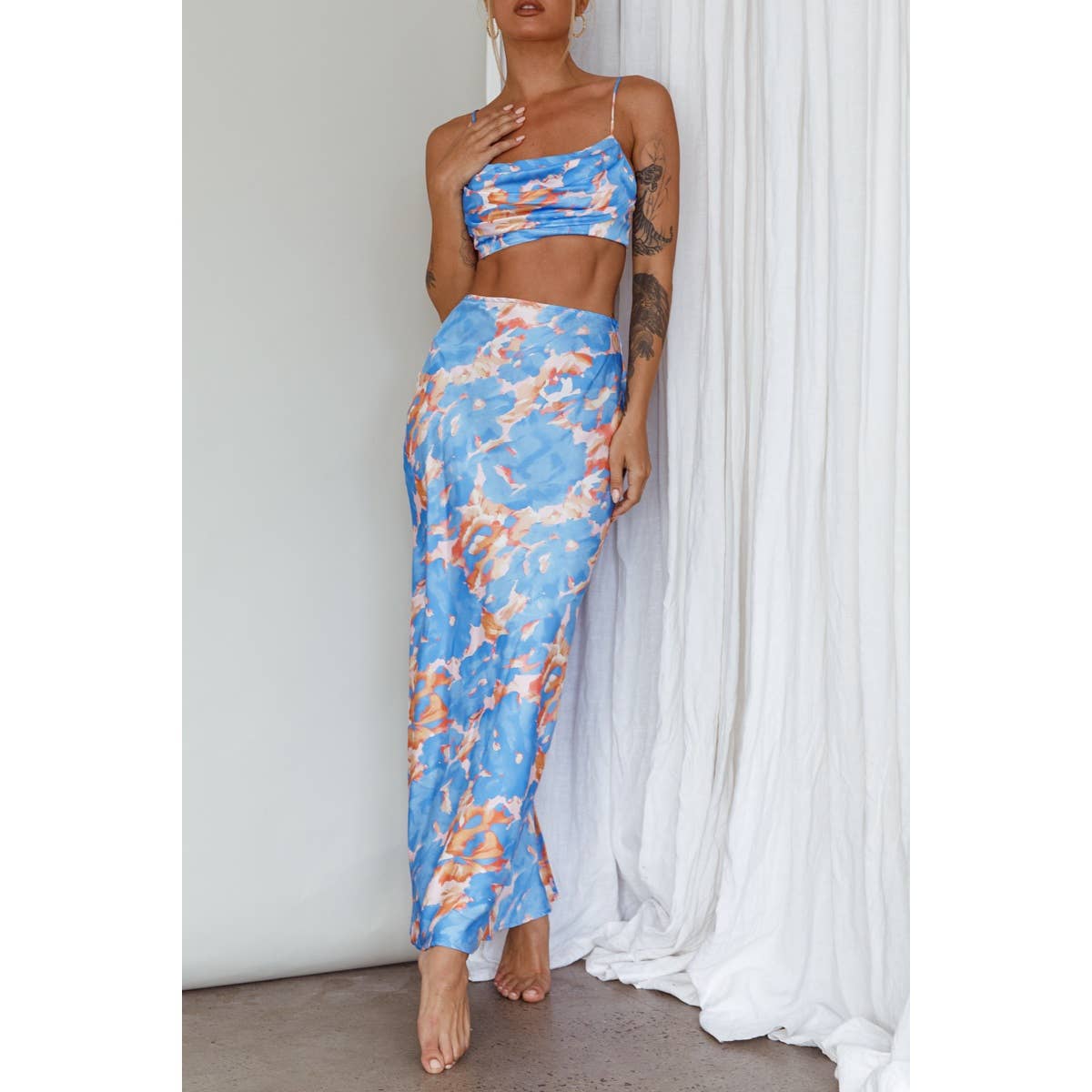 ABSTRACT CROP TOP AND SKIRT SET