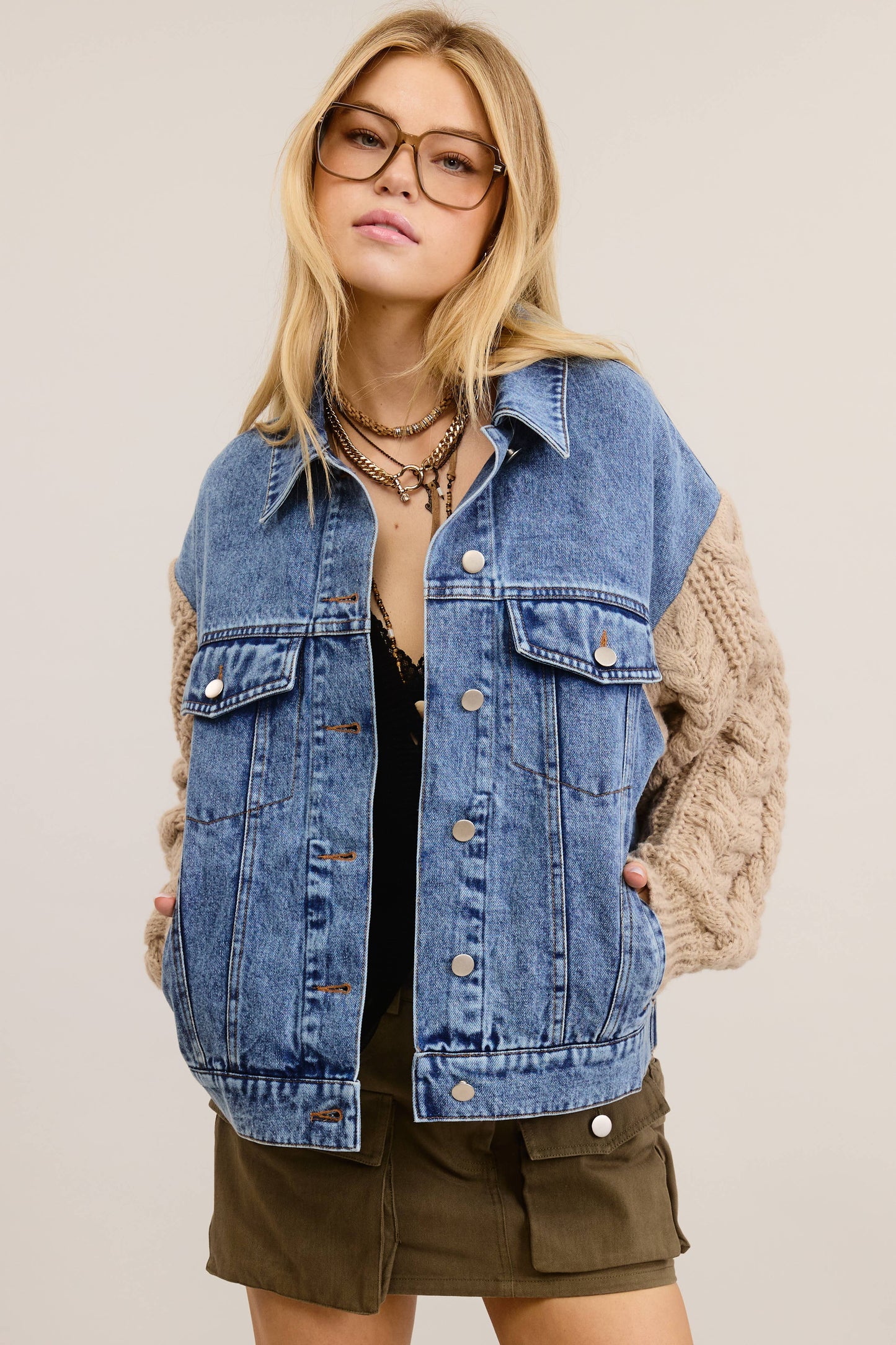 CABLE KNIT DENIM JACKET