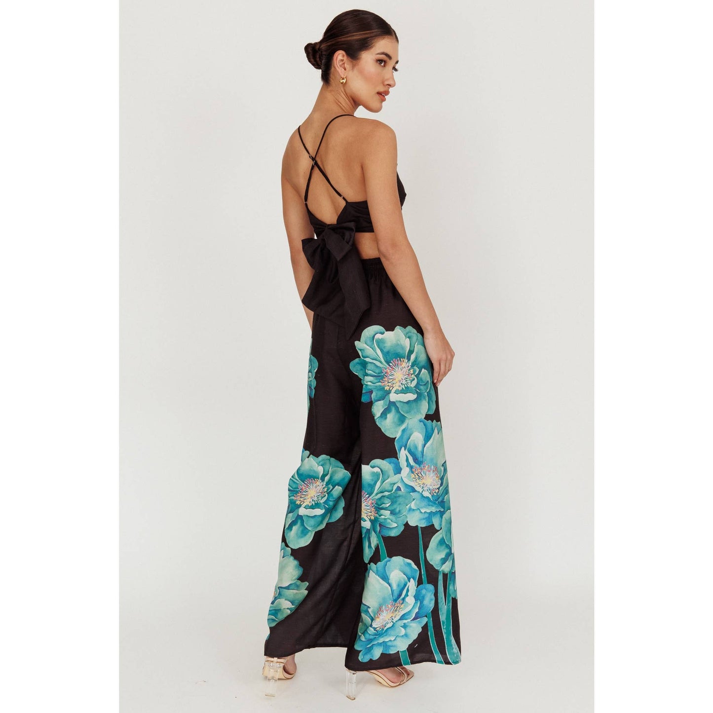 TWO PIECE FLORAL BRA TOP AND PANTS SET