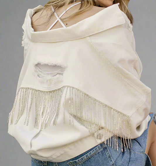 RHINESTONE FRINGE DENIM JACKET