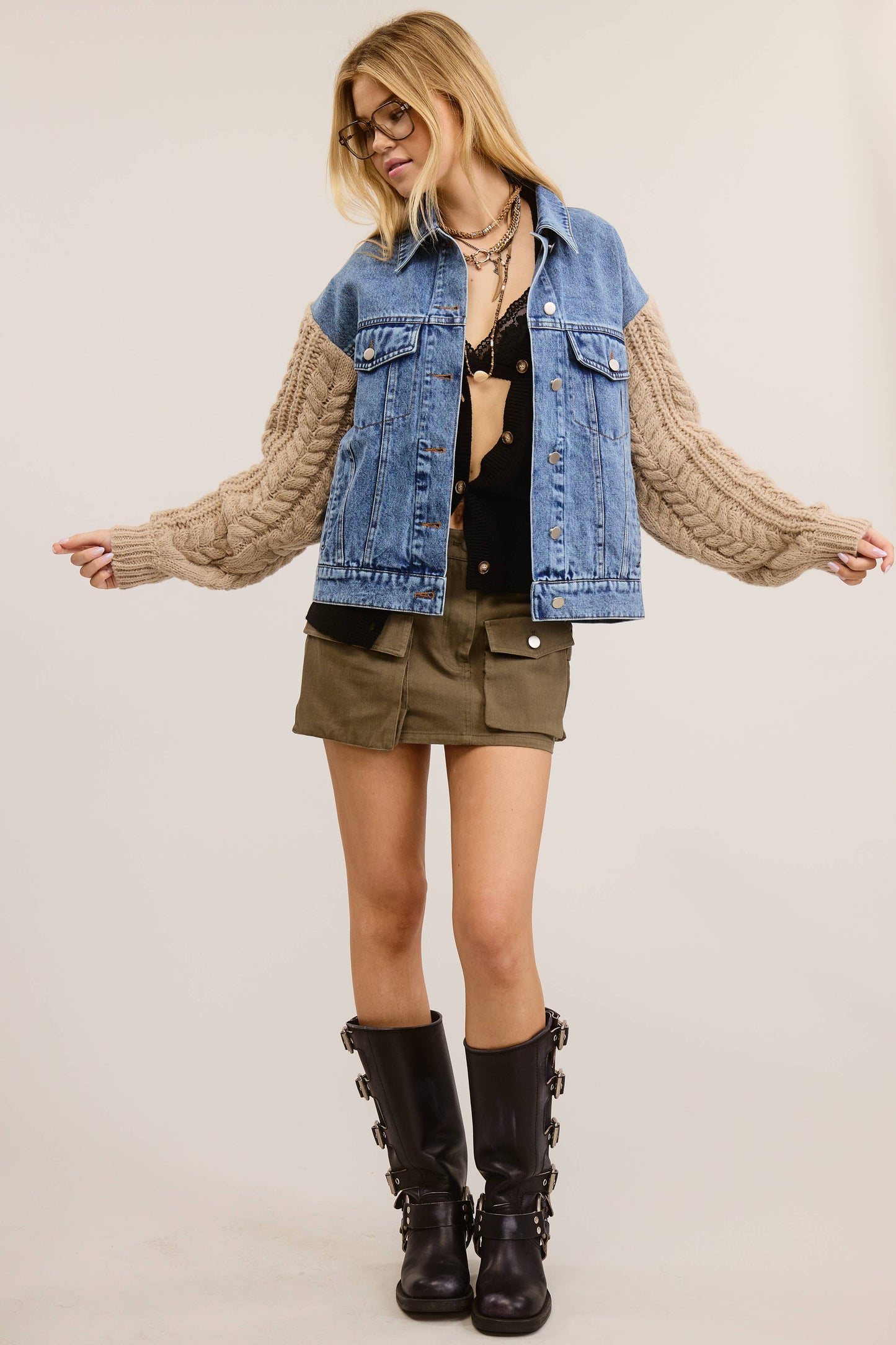 CABLE KNIT DENIM JACKET