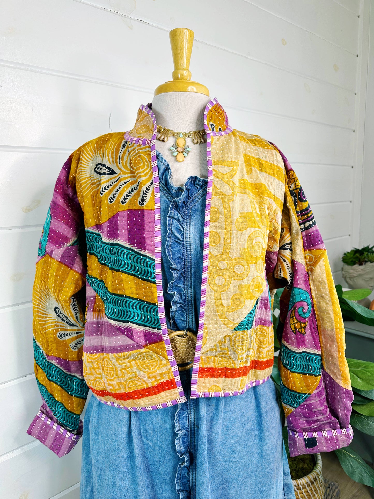 Blanket Coat | Kantha Quilted Bomber Jacket | Patchwork Coat