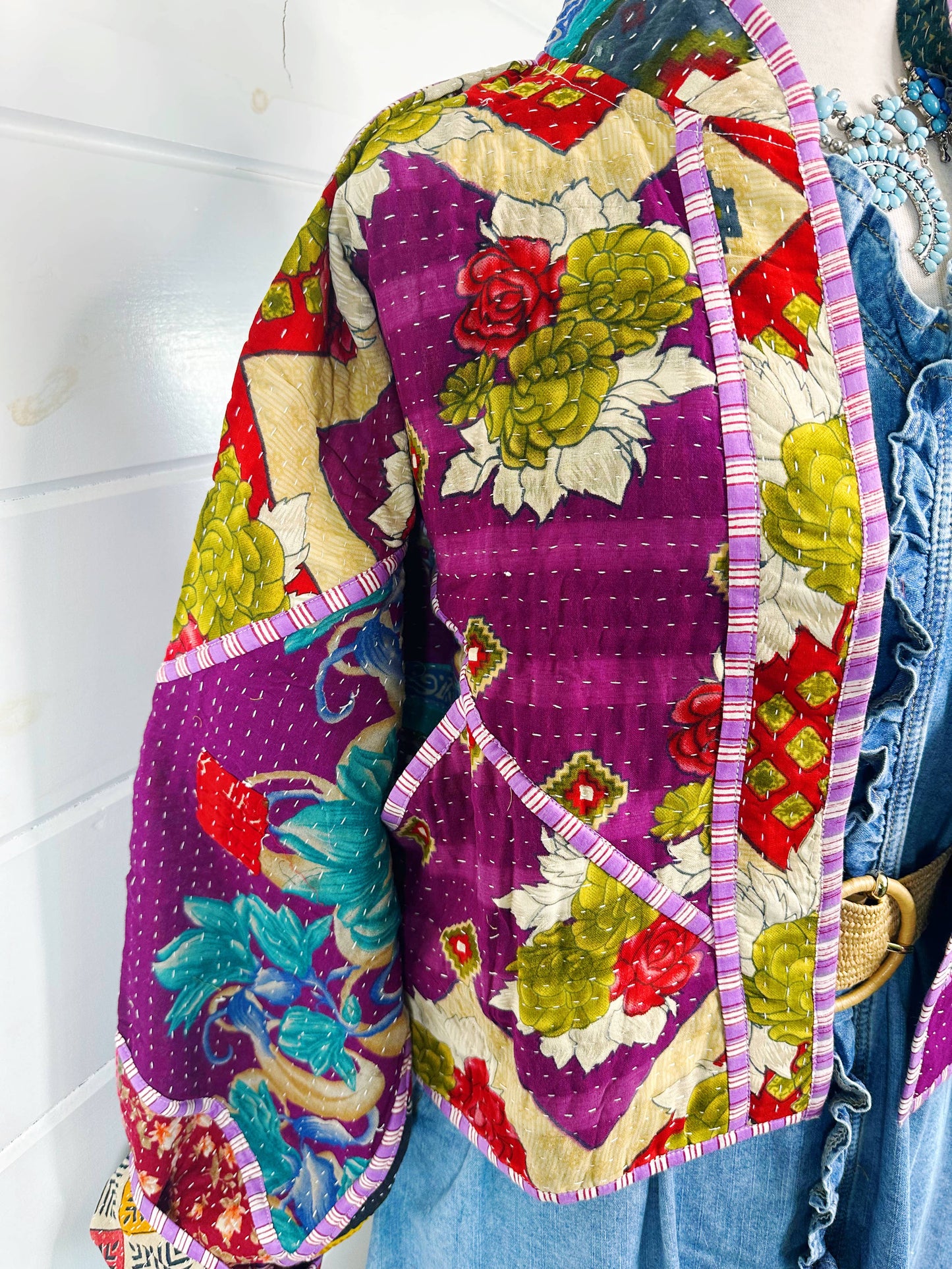 Blanket Coat | Kantha Quilted Bomber Jacket | Patchwork Coat
