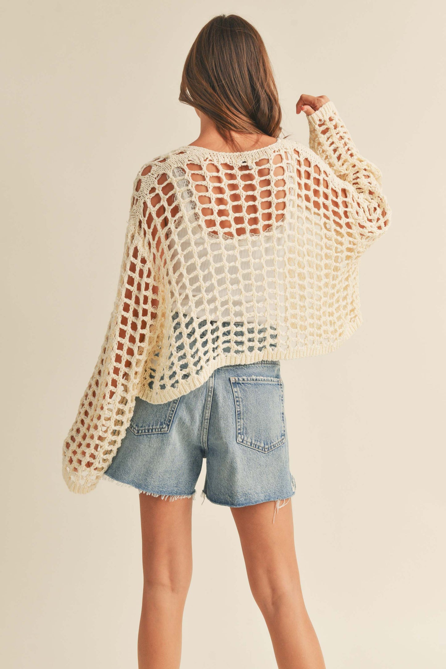 CROCHET KNIT CROP CARDIGAN