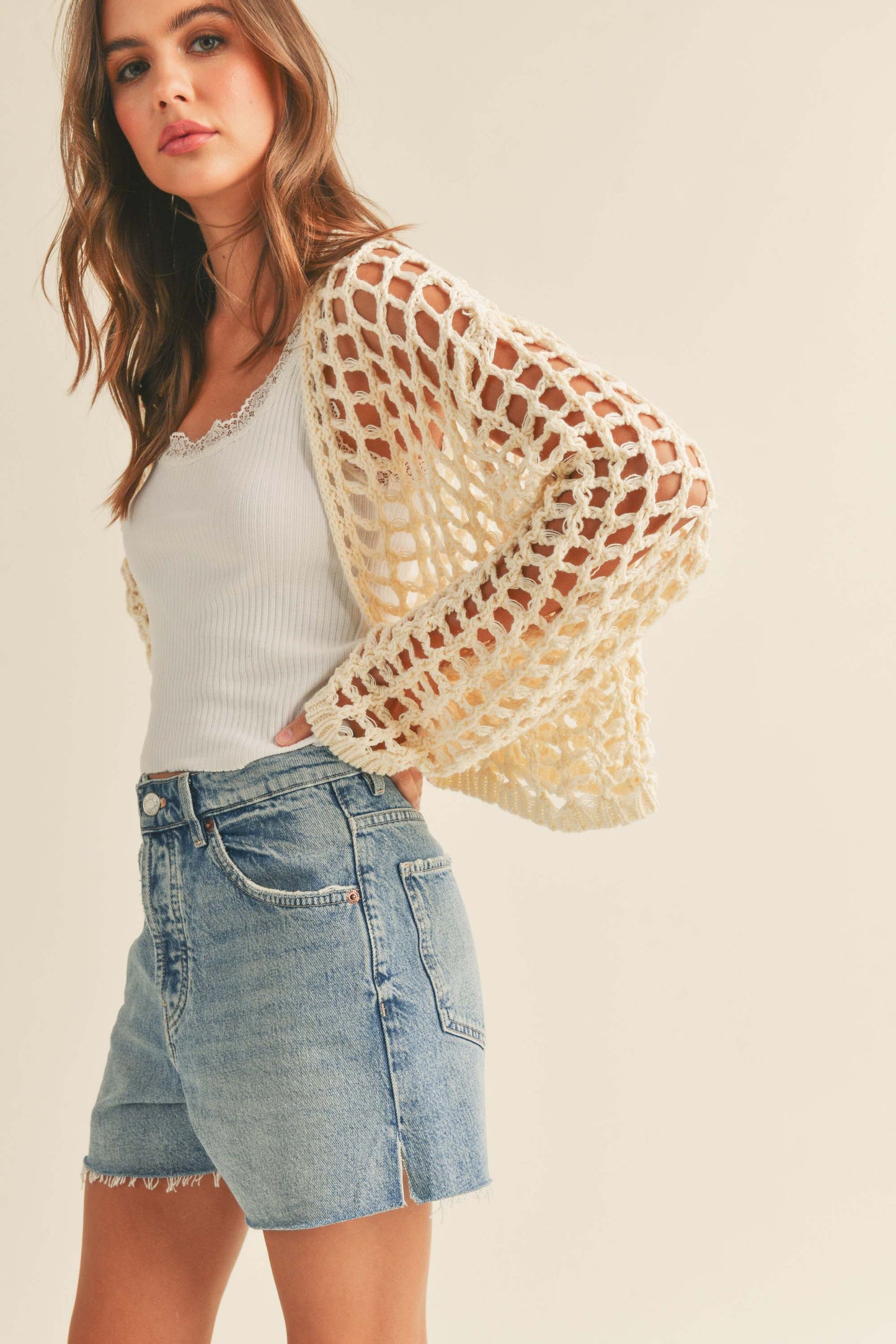 CROCHET KNIT CROP CARDIGAN