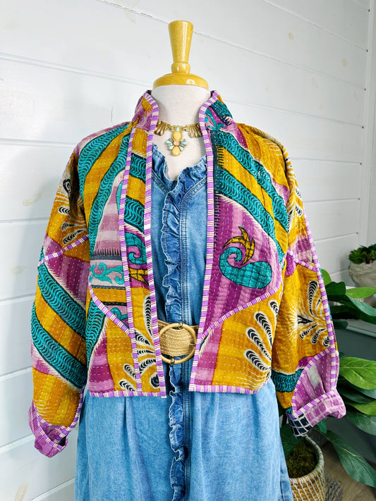 Blanket Coat | Kantha Quilted Bomber Jacket | Patchwork Coat