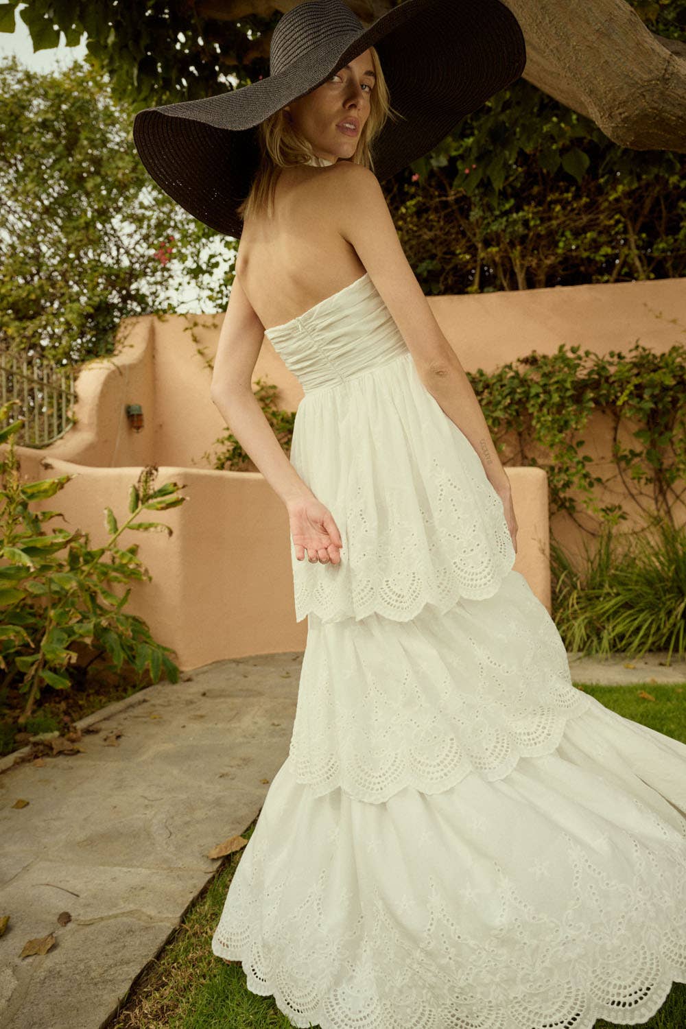 Eyelet Lace Halter High-Low Tiered Maxi Dress
