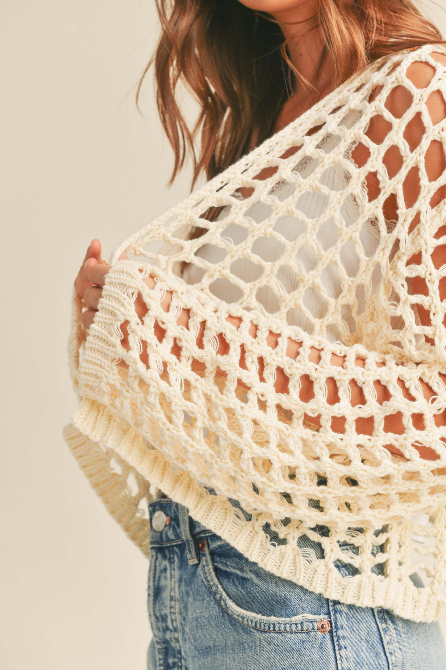 CROCHET KNIT CROP CARDIGAN
