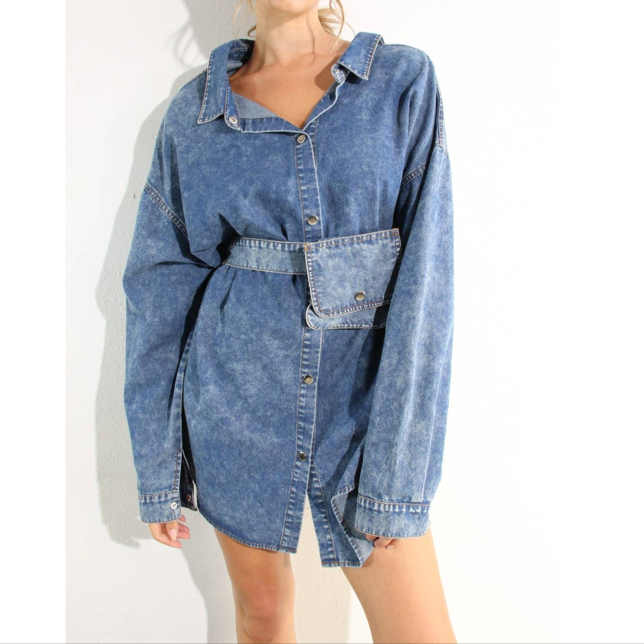 DENIM SHIRT DRESS WITH POCKET BELT