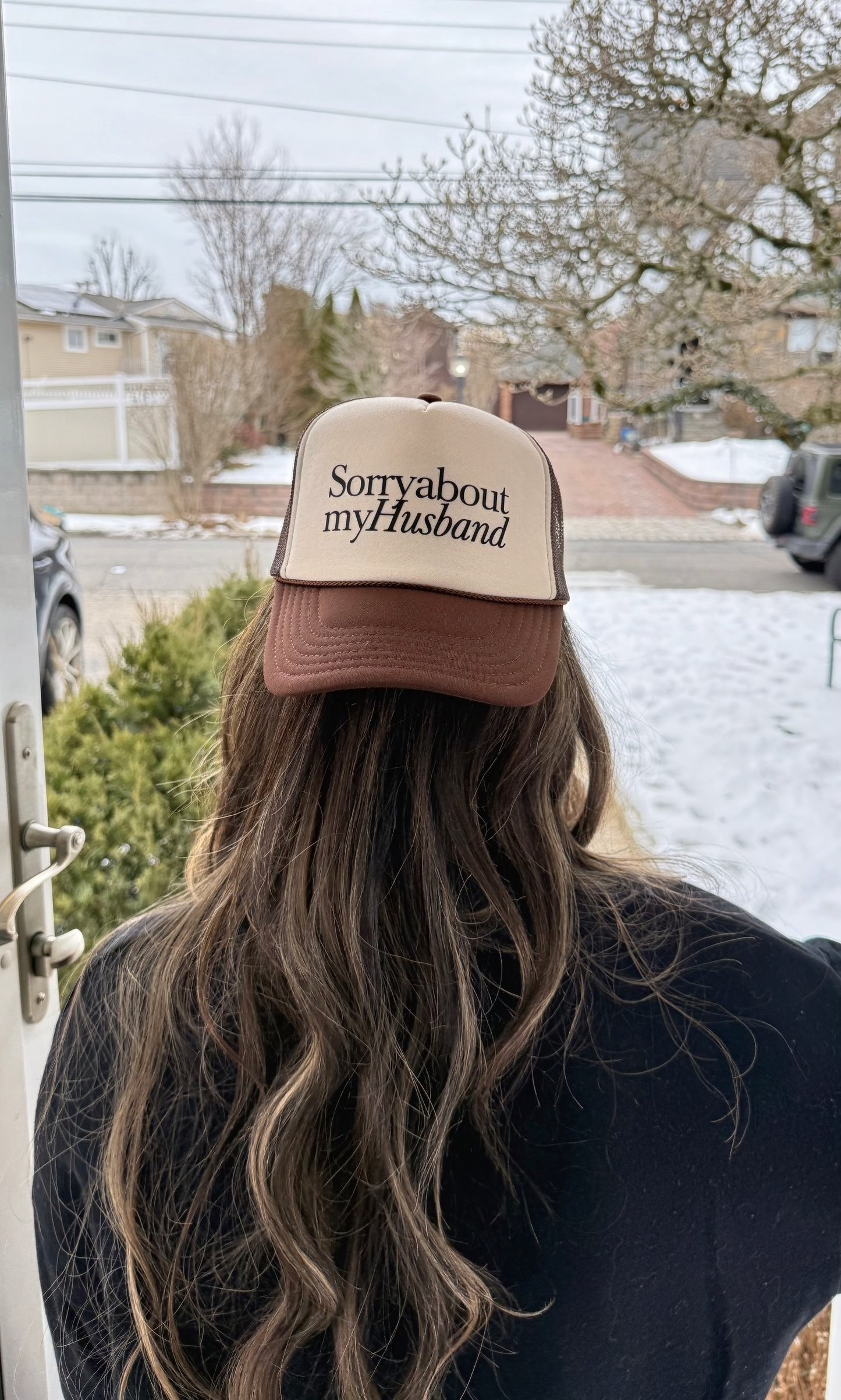 SORRY ABOUT MY HUSBAND TRUCKER HAT