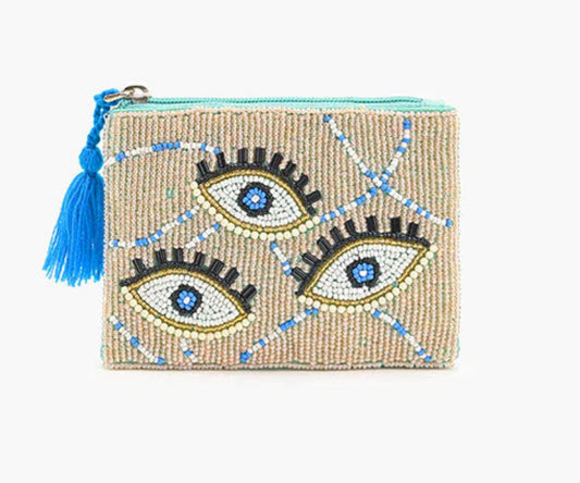EVIL EYE EMBELLISHED MINI POUCH
