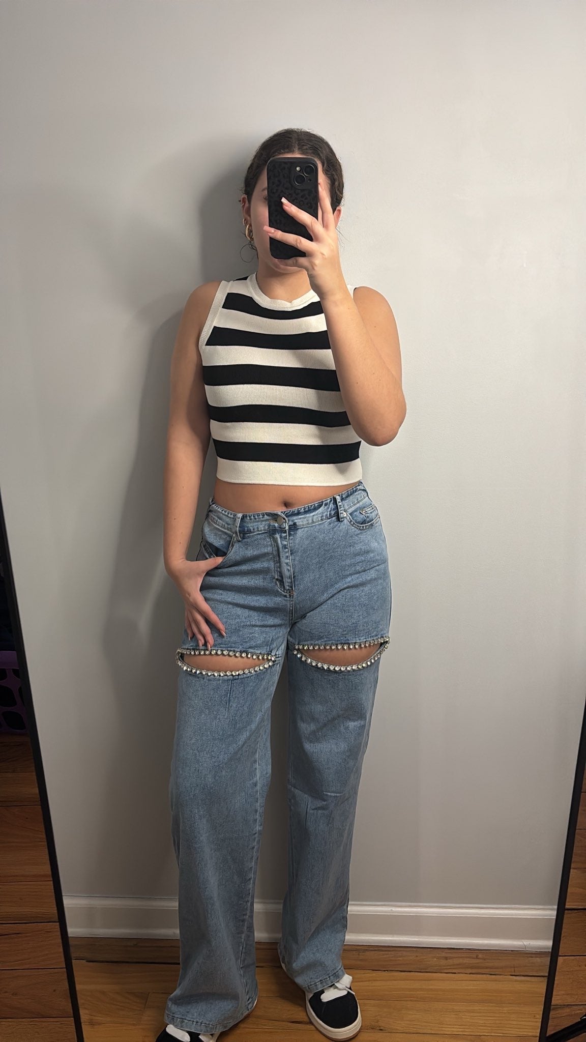 HIGH WAISTED RHINESTONE JEANS