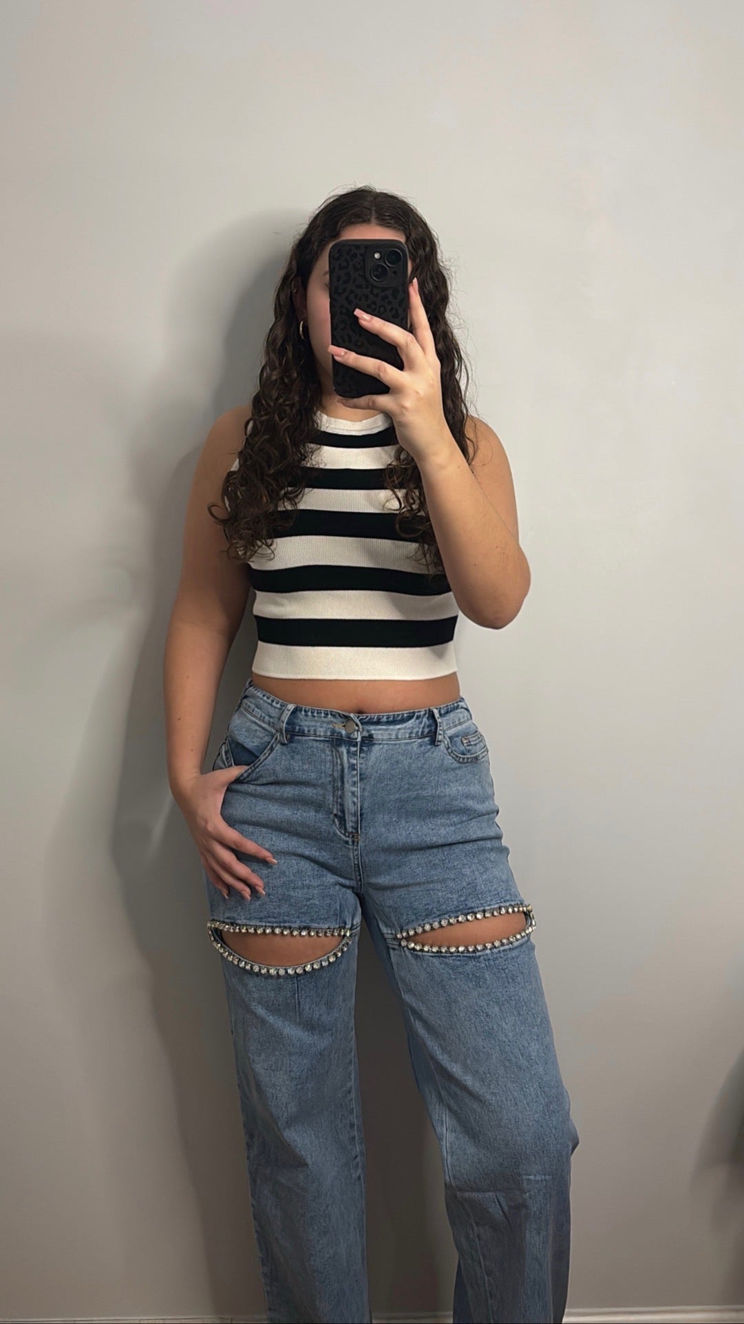 Striped Black & White Cropped Vest Top