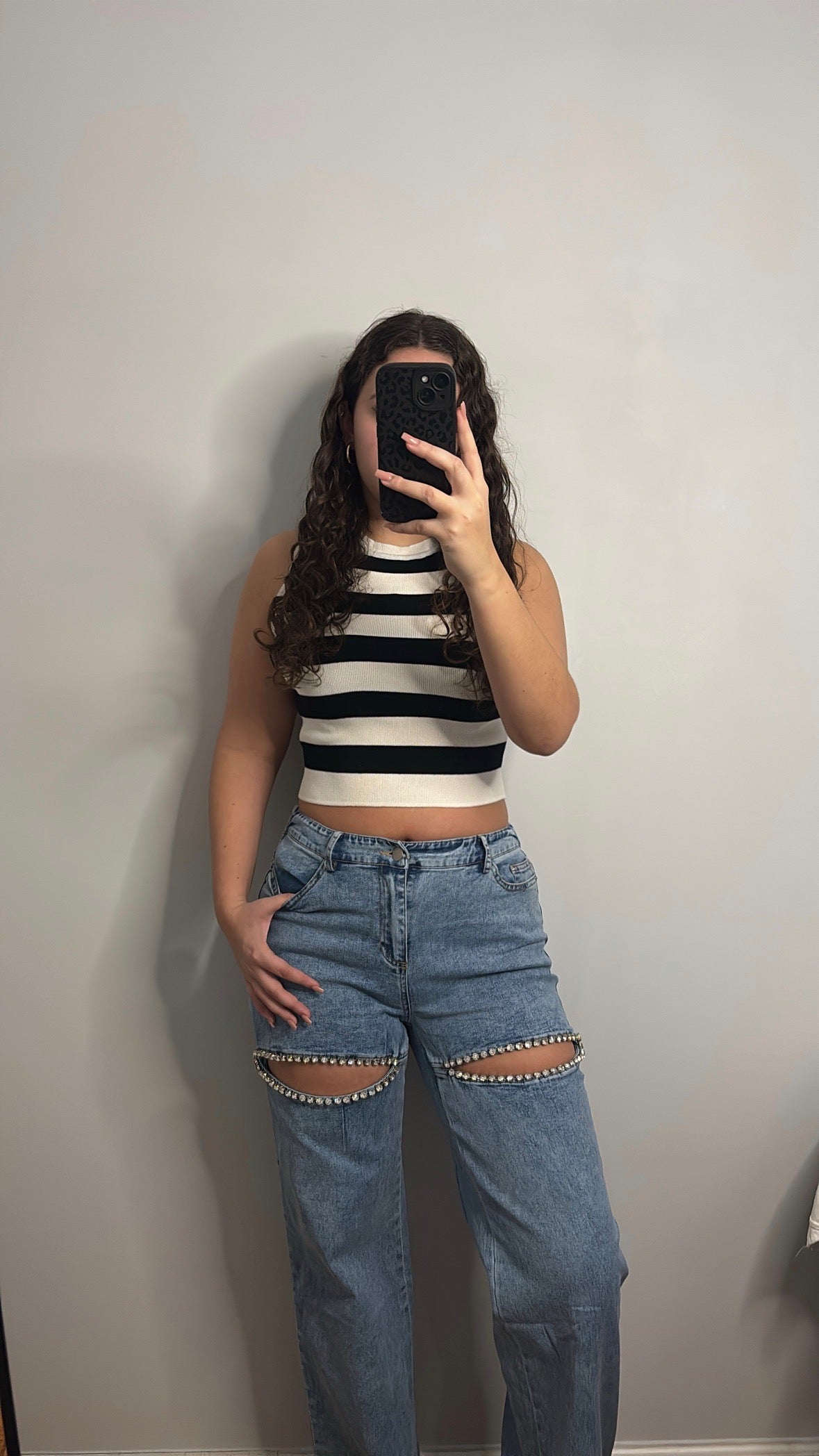 HIGH WAISTED RHINESTONE JEANS