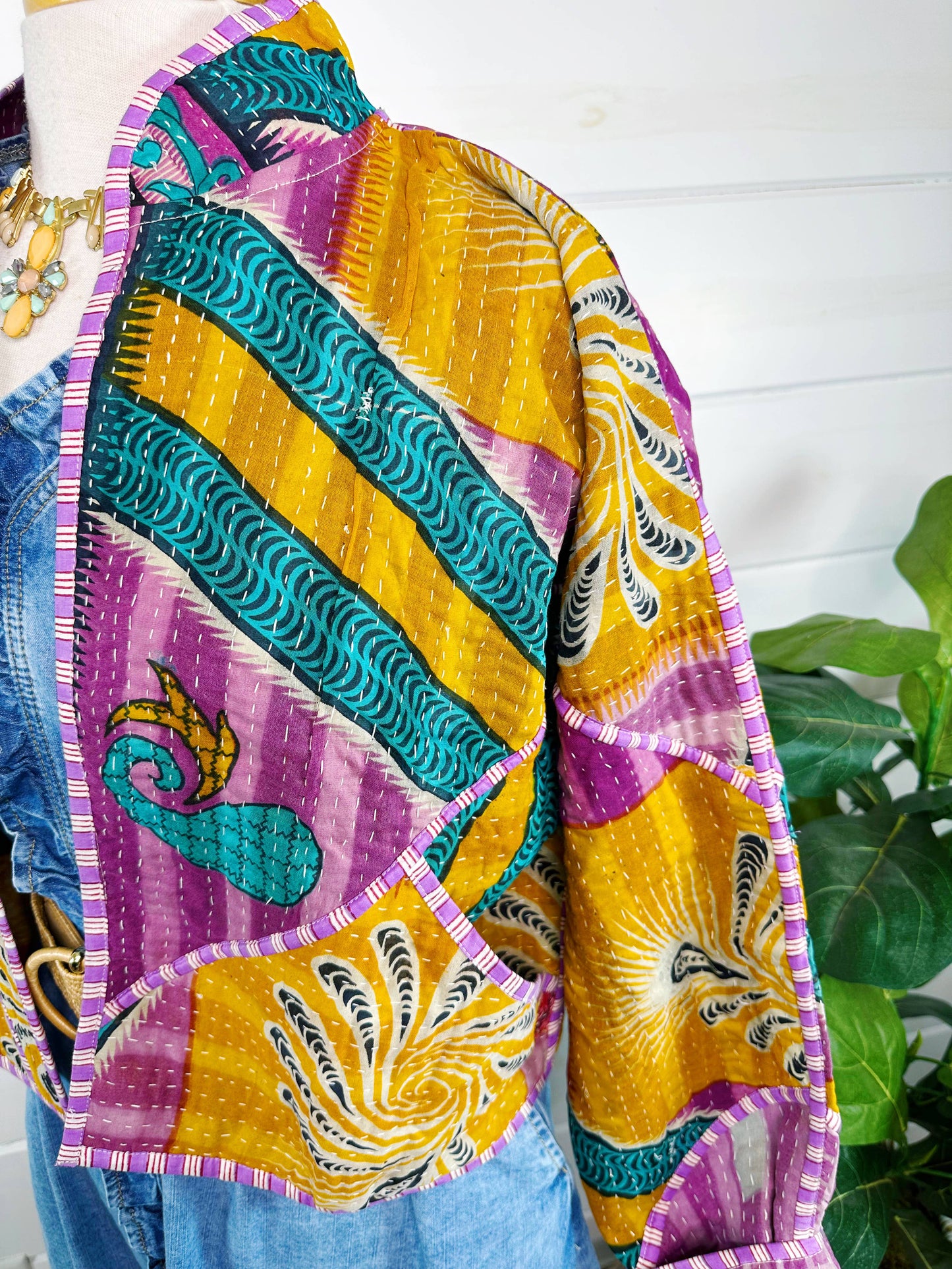 Blanket Coat | Kantha Quilted Bomber Jacket | Patchwork Coat