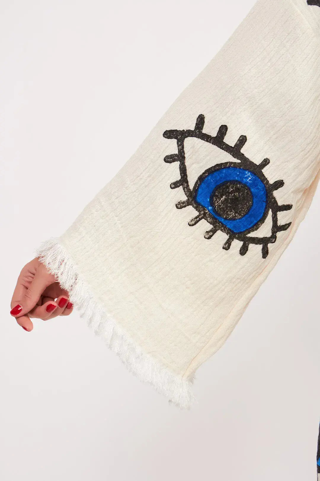 MIDI EVIL EYE KIMONO- WHITE