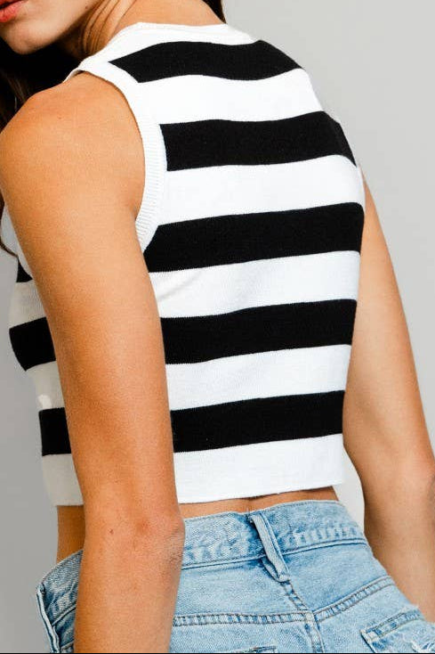 Striped Black & White Cropped Vest Top