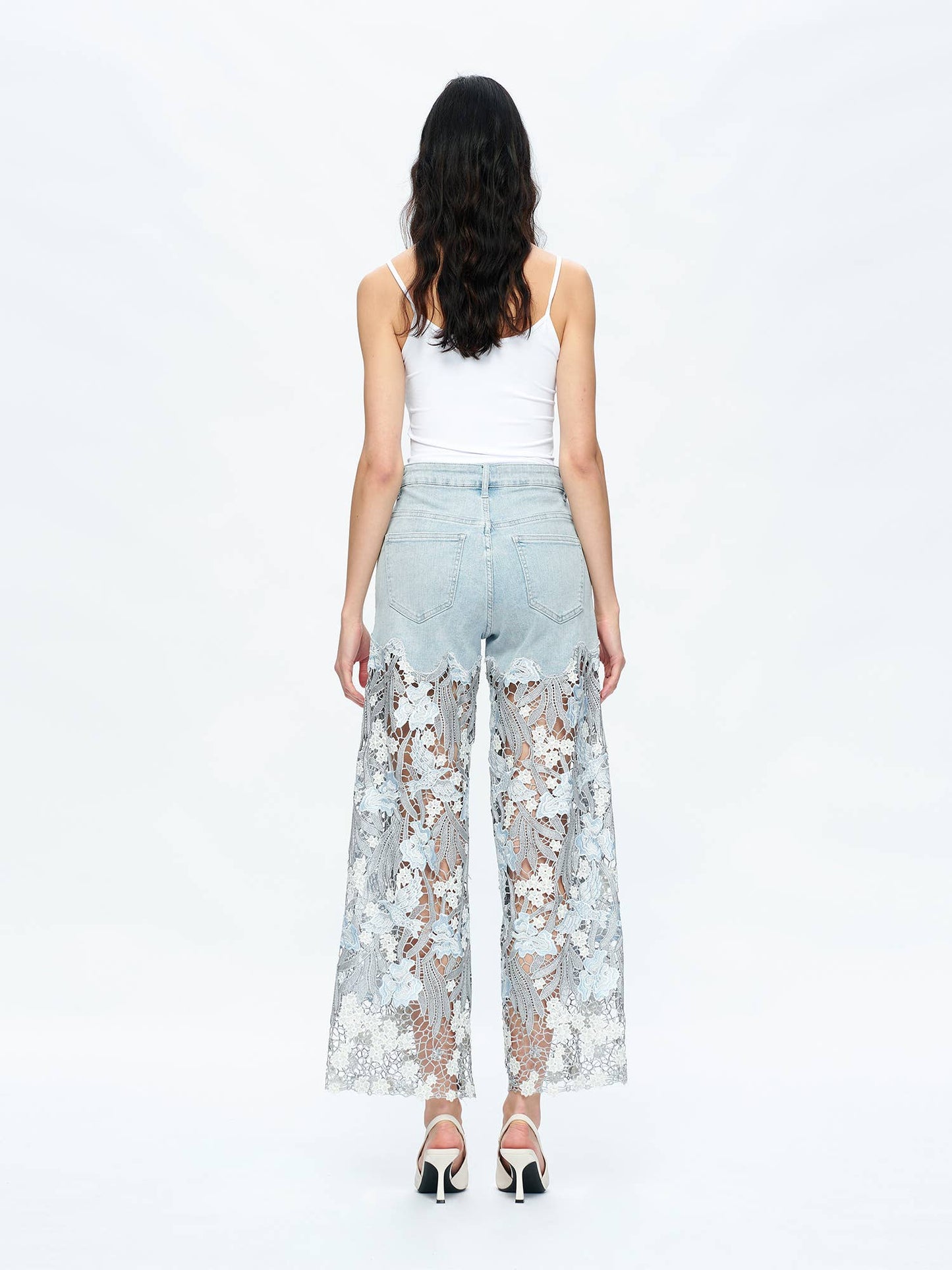 HIGH RISE WIDE LEG JEANS WITH LACE
