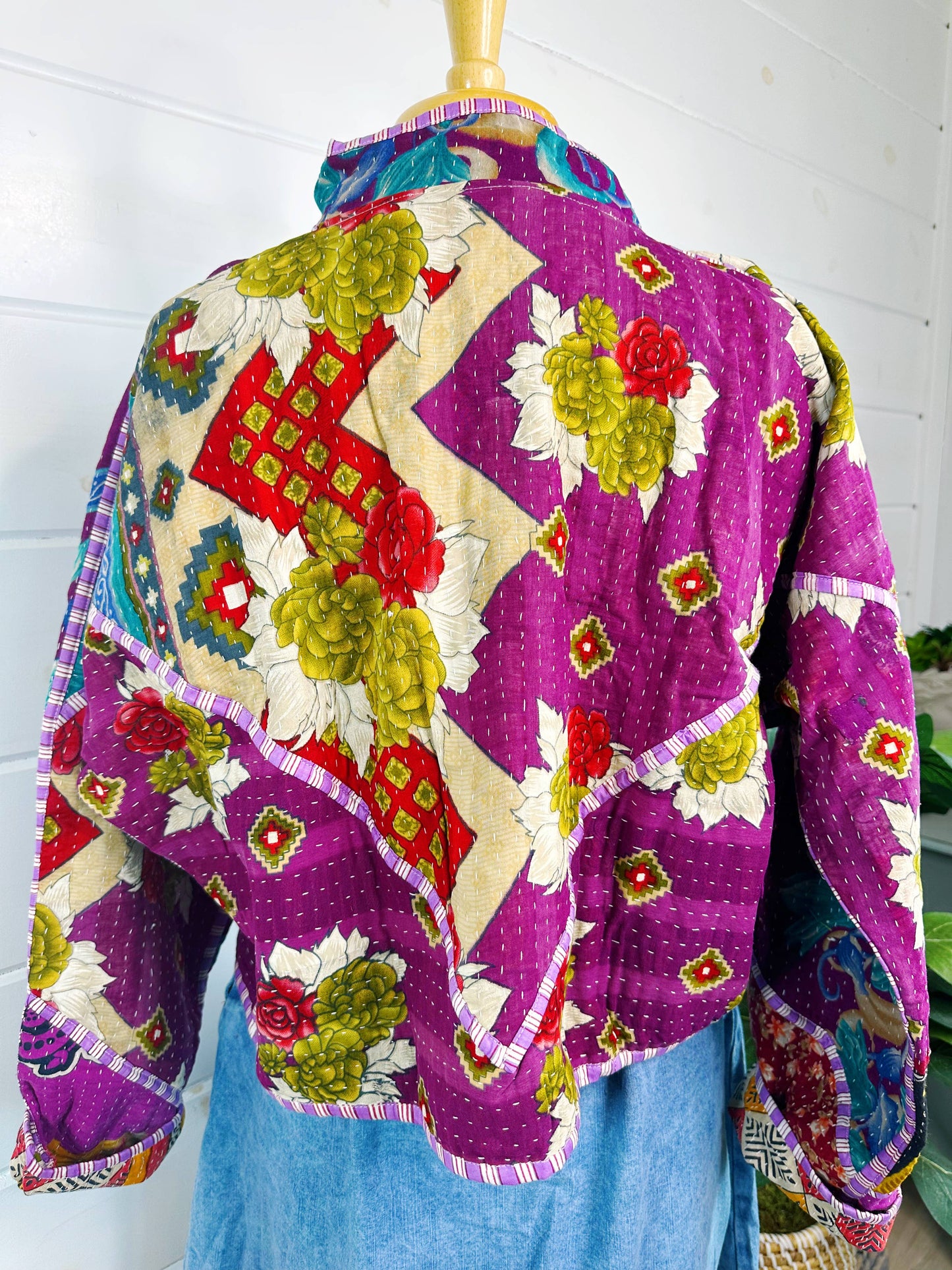 Blanket Coat | Kantha Quilted Bomber Jacket | Patchwork Coat