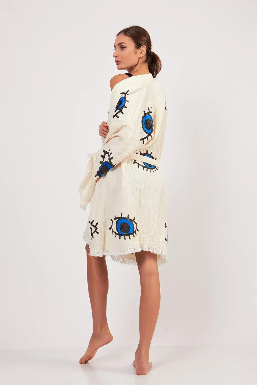 MIDI EVIL EYE KIMONO- WHITE