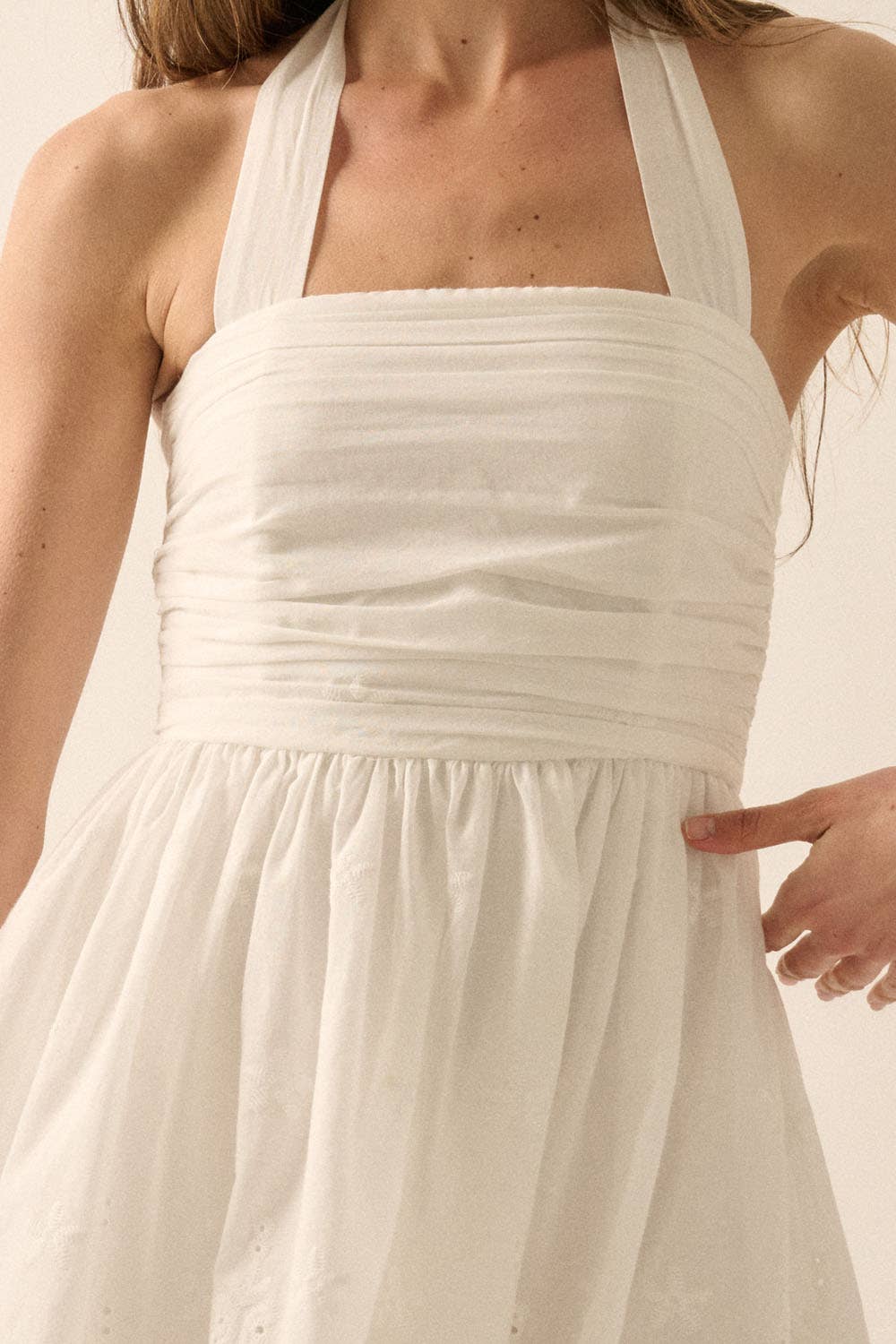 Eyelet Lace Halter High-Low Tiered Maxi Dress