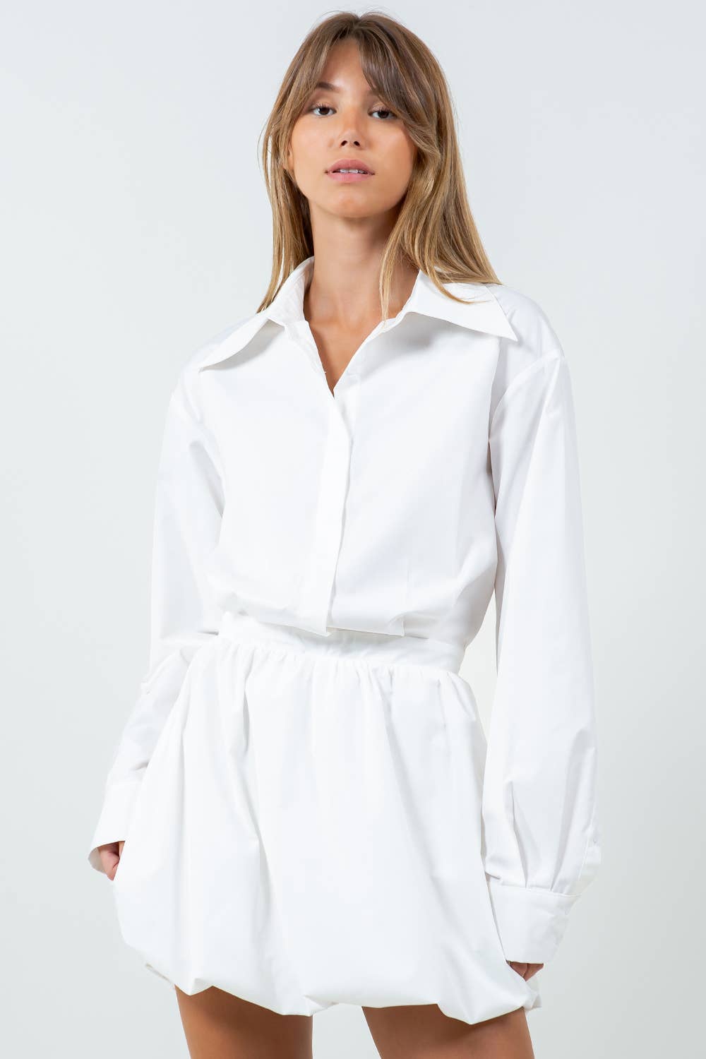 POPLIN BALLOON SKIRT MINI DRESS