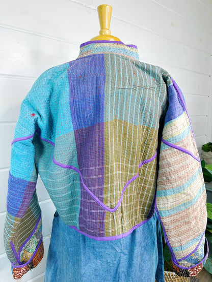 Blanket Coat | Kantha Quilted Bomber Jacket | Patchwork Coat
