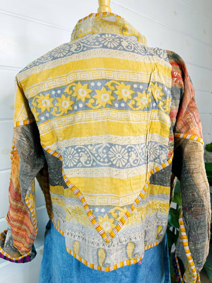 Blanket Coat | Kantha Quilted Bomber Jacket | Patchwork Coat