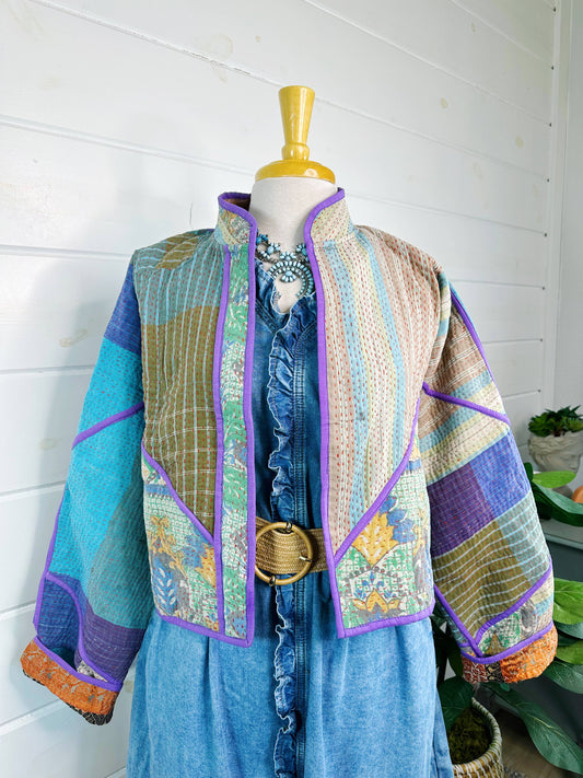 Blanket Coat | Kantha Quilted Bomber Jacket | Patchwork Coat