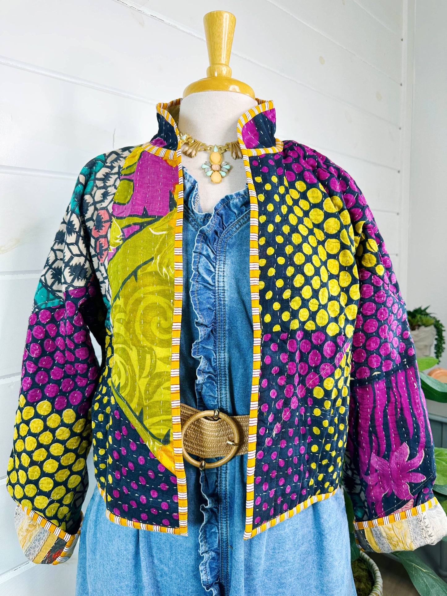 Blanket Coat | Kantha Quilted Bomber Jacket | Patchwork Coat