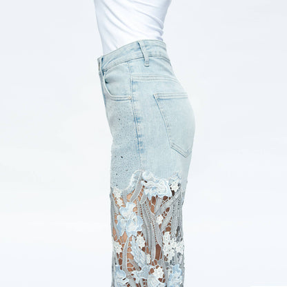 HIGH RISE WIDE LEG JEANS WITH LACE