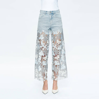 HIGH RISE WIDE LEG JEANS WITH LACE