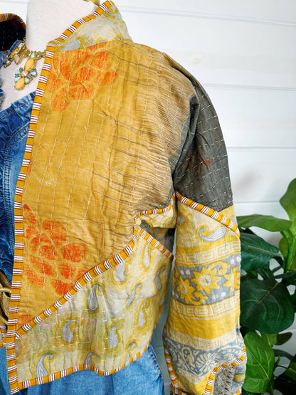 Blanket Coat | Kantha Quilted Bomber Jacket | Patchwork Coat