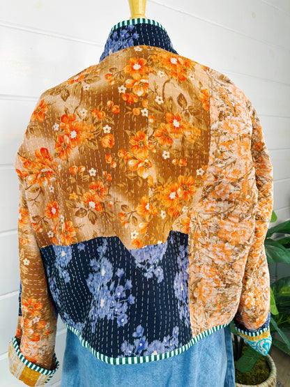 Blanket Coat | Kantha Quilted Bomber Jacket | Patchwork Coat