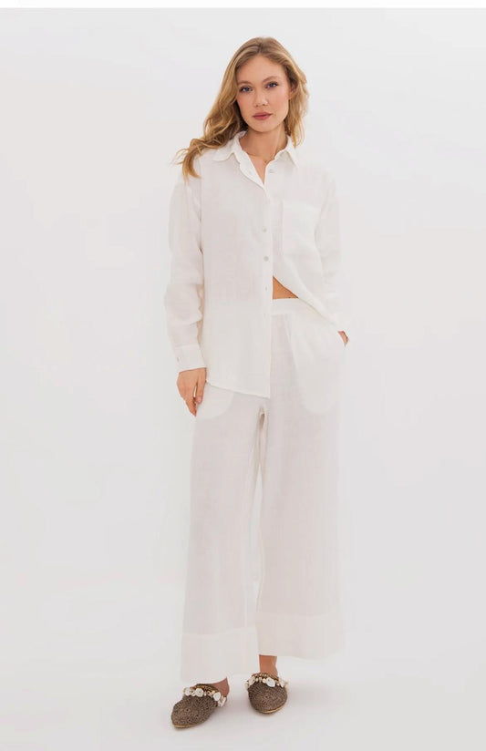 WHITE LINEN PANT SET