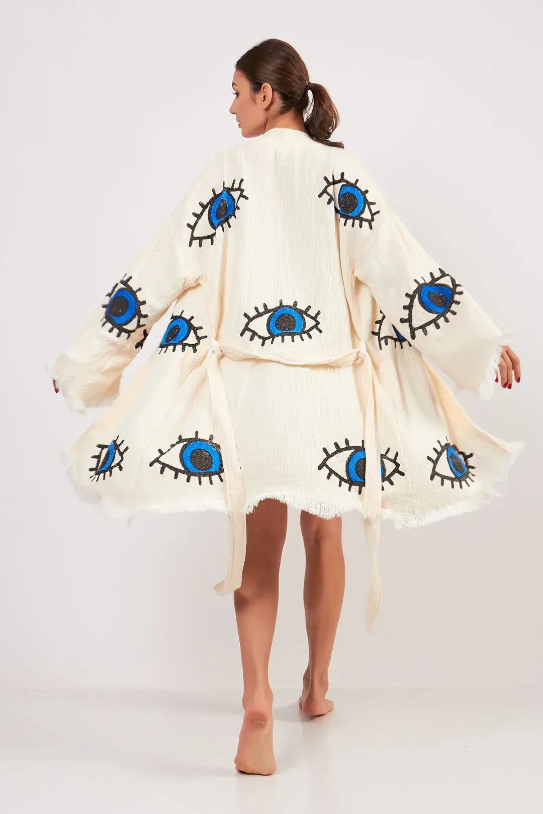 MIDI EVIL EYE KIMONO- WHITE