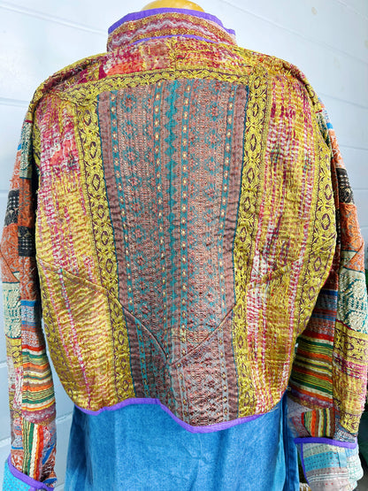 Blanket Coat | Kantha Quilted Bomber Jacket | Patchwork Coat