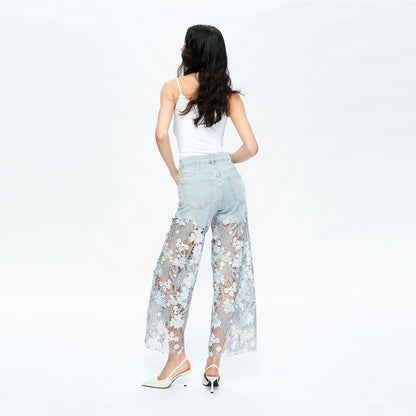 HIGH RISE WIDE LEG JEANS WITH LACE