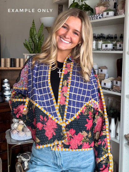 Blanket Coat | Kantha Quilted Bomber Jacket | Patchwork Coat