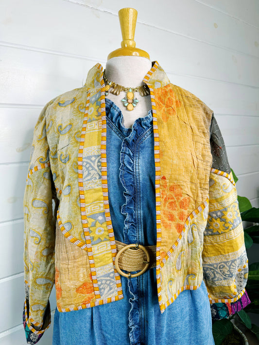 Blanket Coat | Kantha Quilted Bomber Jacket | Patchwork Coat