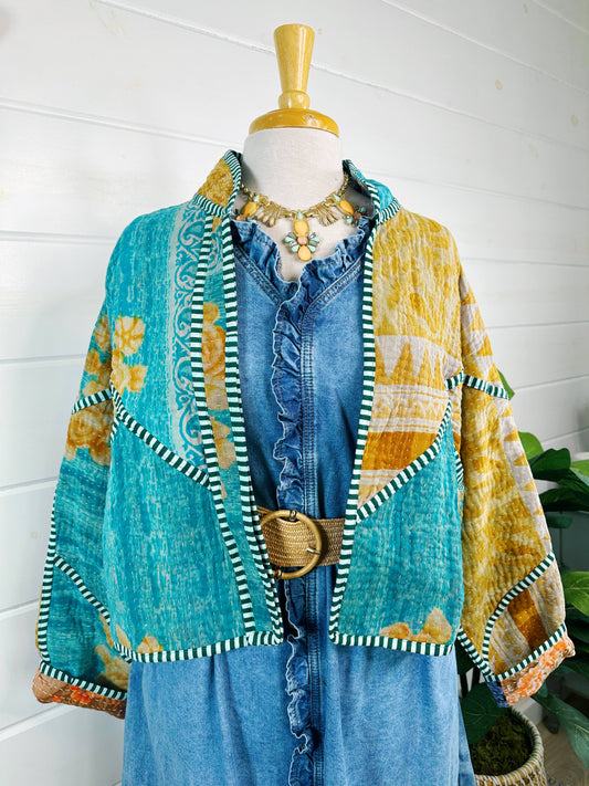 Blanket Coat | Kantha Quilted Bomber Jacket | Patchwork Coat