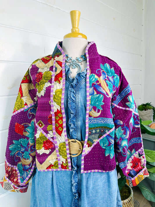 Blanket Coat | Kantha Quilted Bomber Jacket | Patchwork Coat