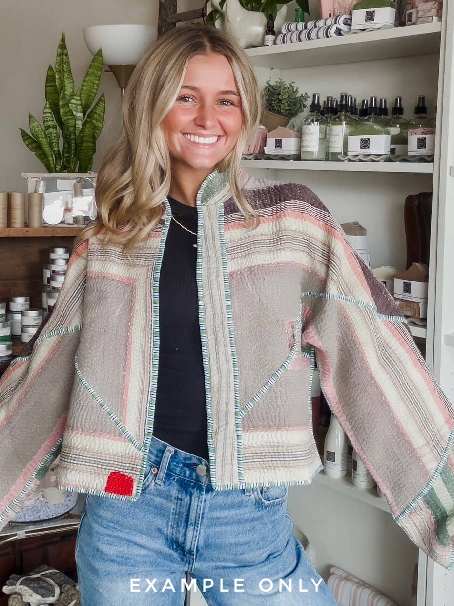Blanket Coat | Kantha Quilted Bomber Jacket | Patchwork Coat