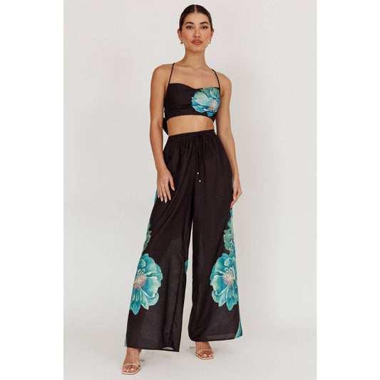 TWO PIECE FLORAL BRA TOP AND PANTS SET