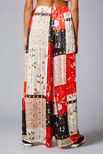 Floral Print Sheer Lurex Fabric Pants
