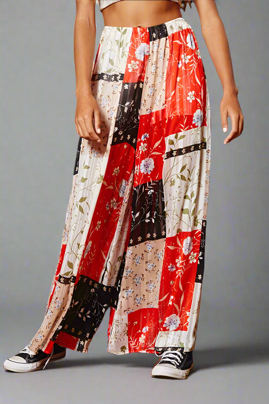 Floral Print Sheer Lurex Fabric Pants